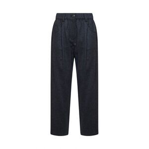 Brunello Cucinelli Women Anthracite Wool Flannel Baggy Trousers With Monili